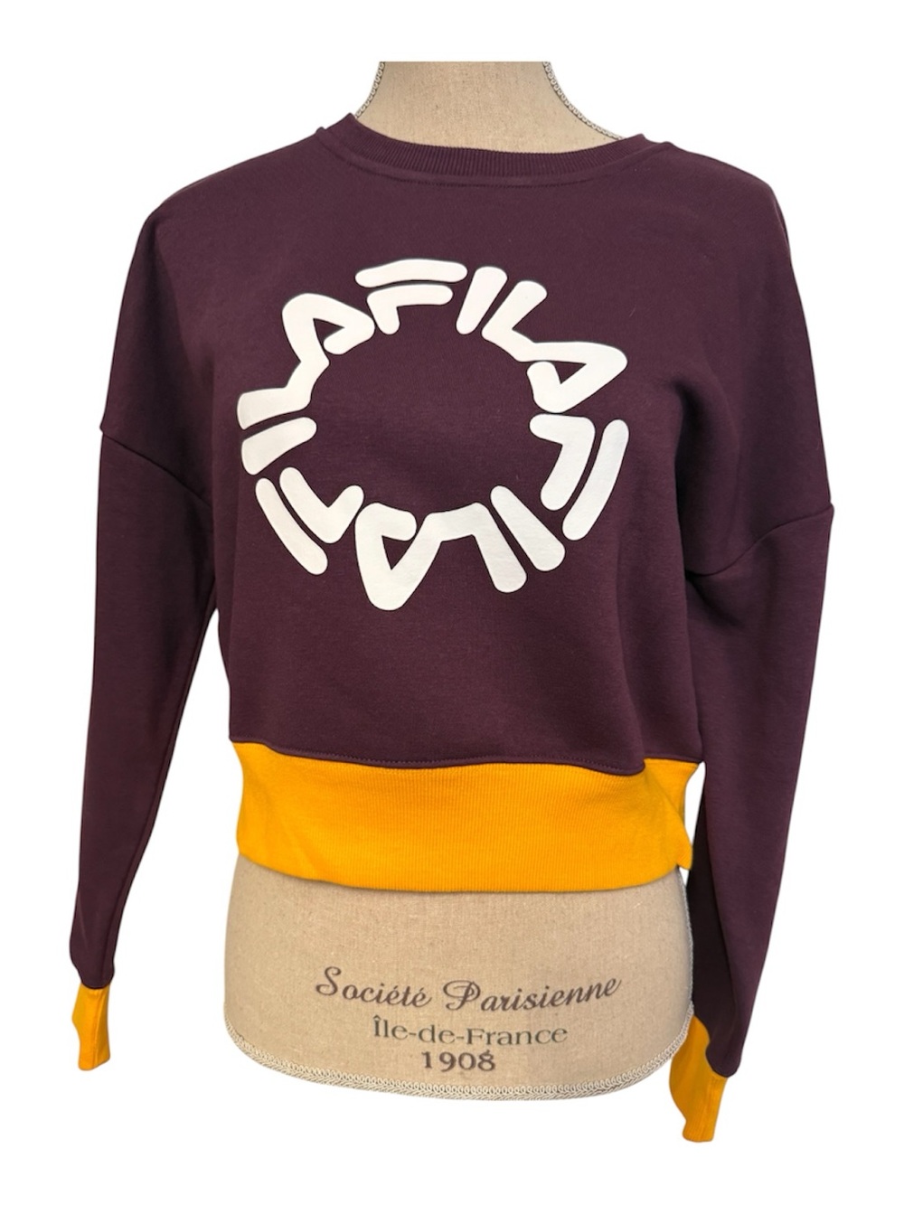 FILA TOP SWEATSHIRT PURPLE YELLOW LONG SLEEVE CREWNECK BOXY ATHLETIC SIZE S